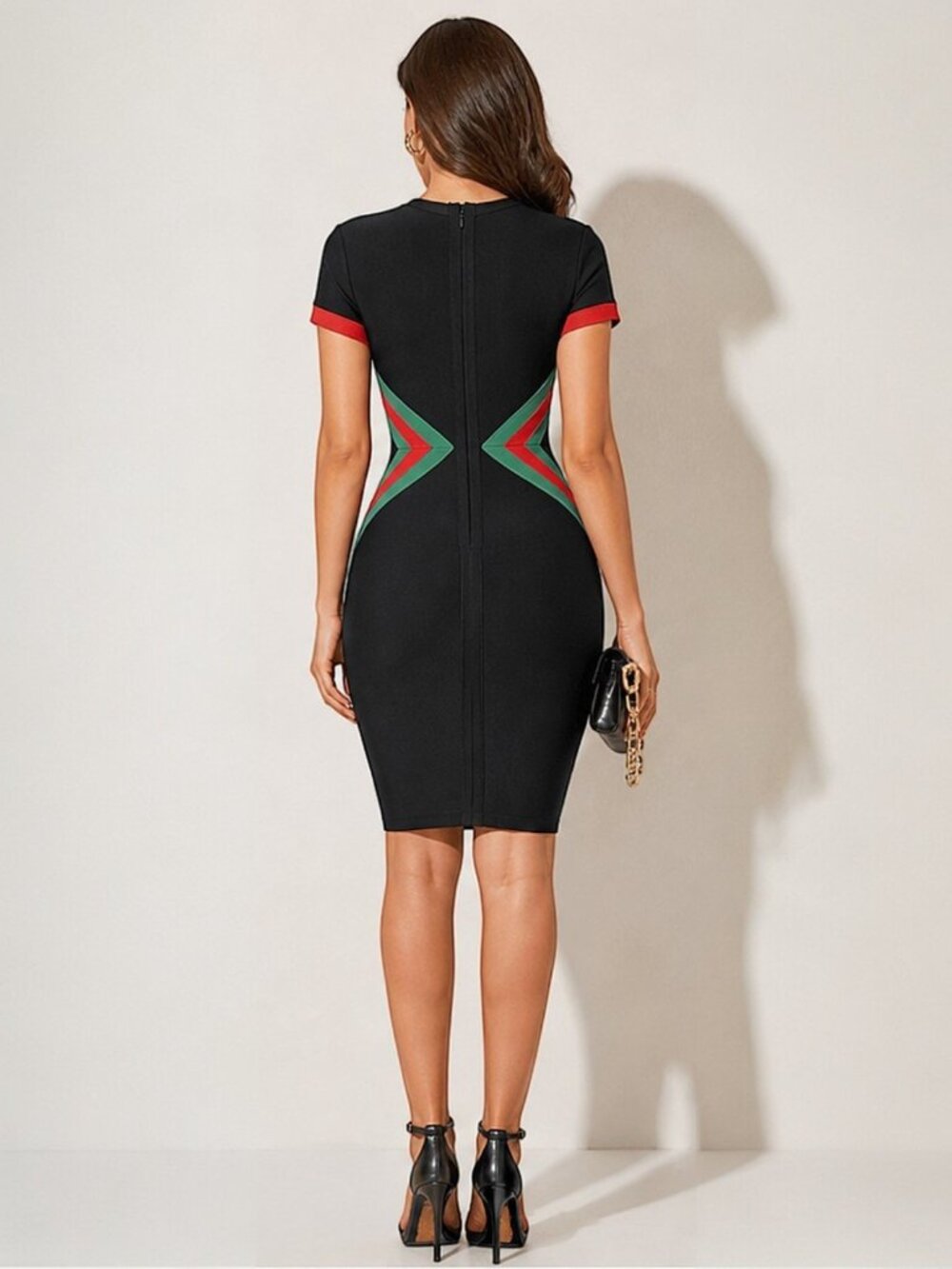 Colorblock Geometric Print Bodycon Sheath Bandage Midi Dress | Sizes M & L - Picture 3 of 7